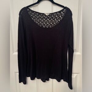 Aeropostale Black Long Sleeve Flowy Knit Top with Cut Out Crochet Back